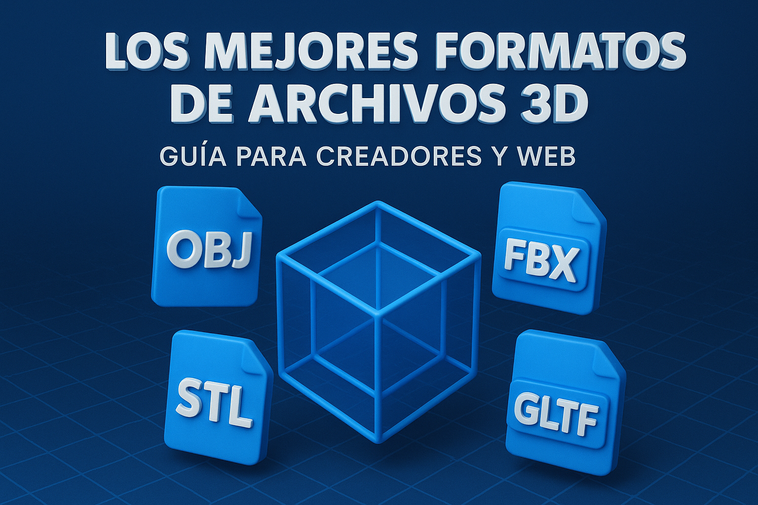 Comparación de diferentes logos de formatos de archivo 3D como GLB, OBJ, FBX